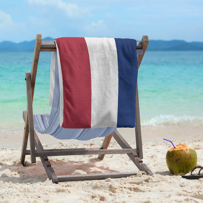 Montreal Lightweight Beach Towel, Red/White/Blue, Poly/Cotton