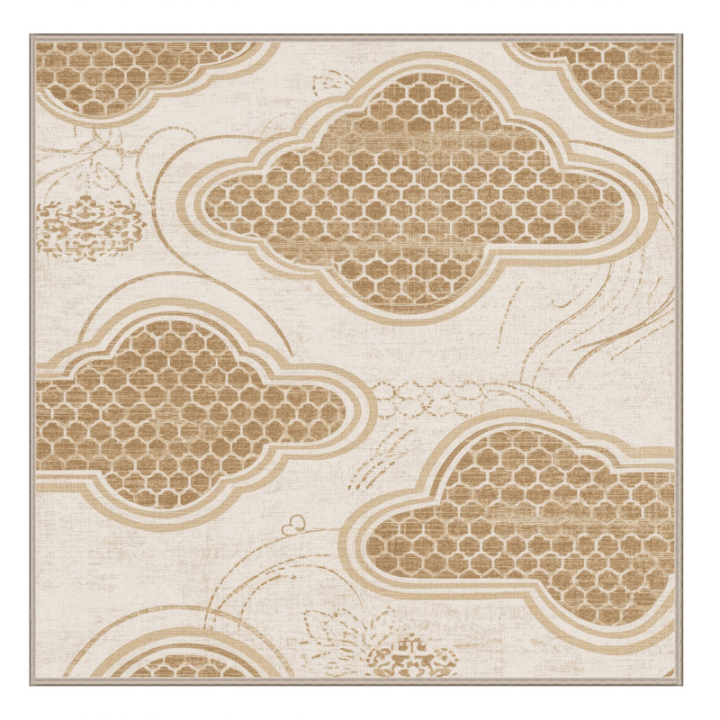 Tapis marocain beige d'inspiration mondiale lavable à la machine - reliure beige, Carré 3 pi