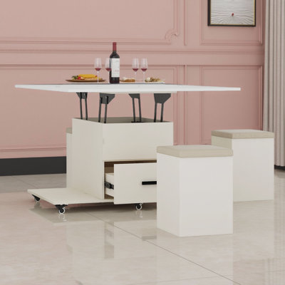 Ensemble de tables basses à plateau relevable 39,4 po - Panneau de fibres à densité moyenne jaune clair avec 4 tabourets