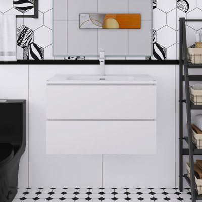 Meuble-lavabo mural 30 po avec lavabo en céramique à un trou