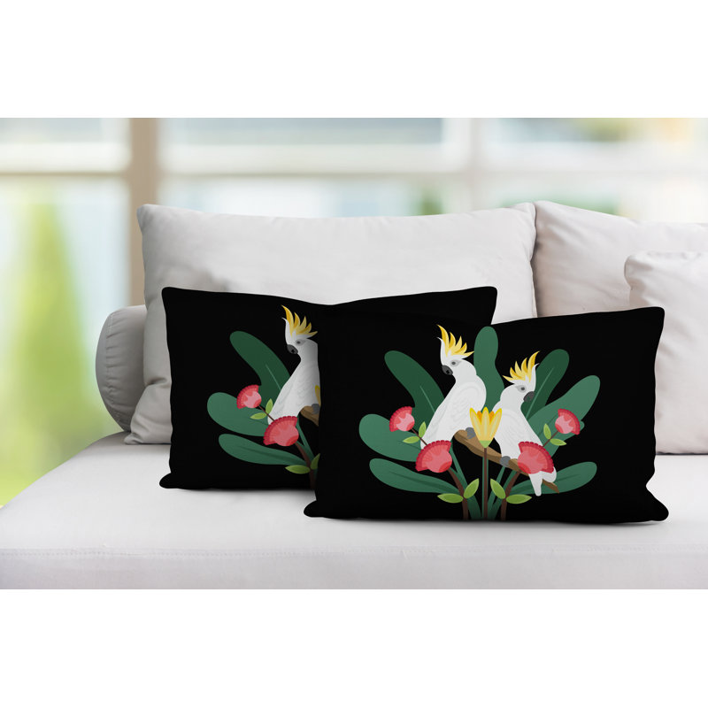 Coussin lombaire intérieur / extérieur Flocked Birds, Noir