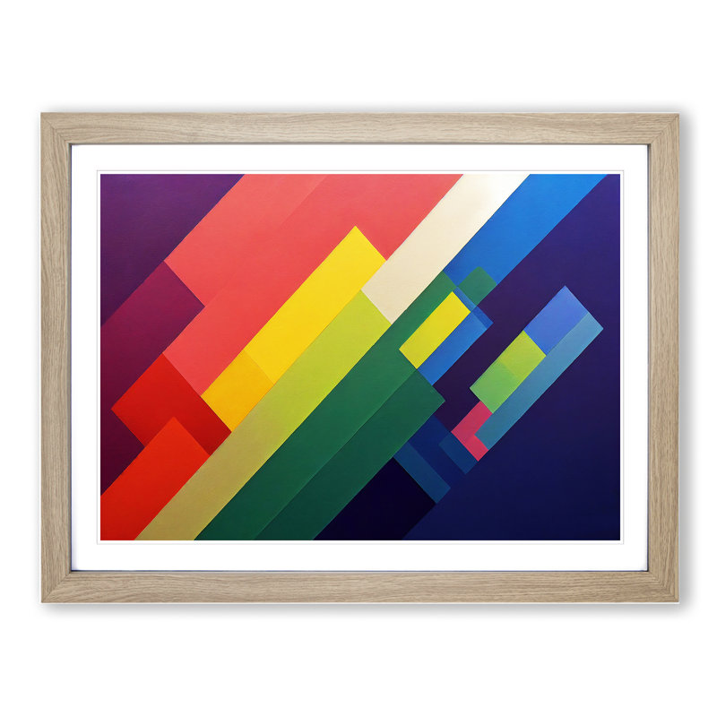 Abstract Minimalism Rainbow Art - Single Picture Frame Print, 34cm H x 46cm W x 2cm D, Oak