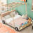 Wooden Full Size Car Bed With Pillow, Ceiling Cloth And LED Lights, Perfect For Kids' Bedroom And Imaginative Play-1615883833