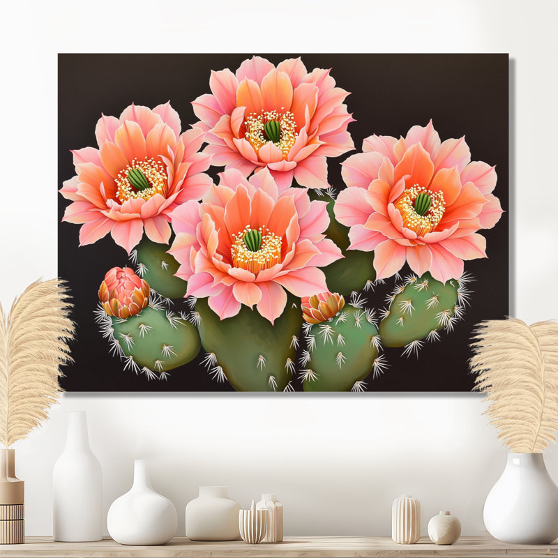 «Rose and Orange Cactus Bloom III - Floral Cactus», reproduction d'art murale, H 30 po x l 40 po, Toile tendue