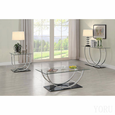 Chrome Rectangular U-Shaped Glass Top Coffee Table