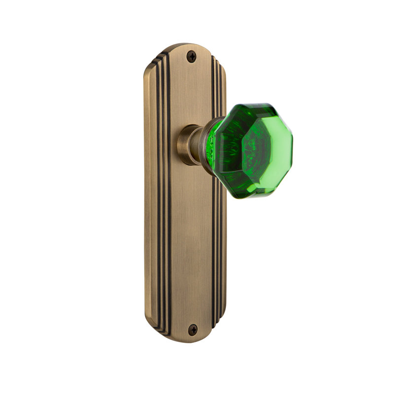 Deco Plate with Waldorf Emerald Door Knob, Antique Brass, 2-3/4”