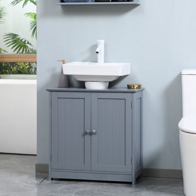 Bathroom Cabinet Under Sink, Gray. Extra Storage With 2 Doors & Shelf. Space Saving U-Shape. Adjustable Shelf Inside. , 33 Lbs Capacity. Measures 23.5" L X 12.01" W H Sink By , For Space.