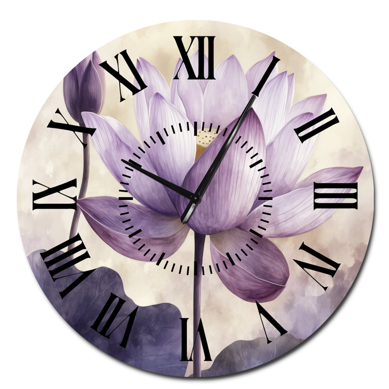 Horloge murale botanique en métal Lavande Lotus Light - Horloge murale botanique, Surdimensionné