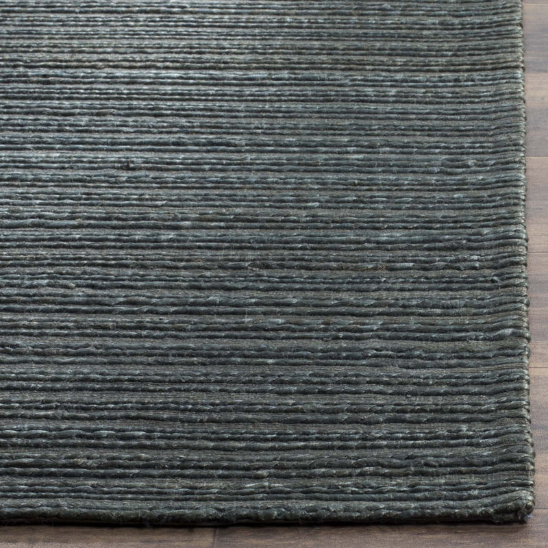 Doleman Hand Woven Hemp/Cotton Solid Color Rug in Dark Green, Rectangle 4' x 6'