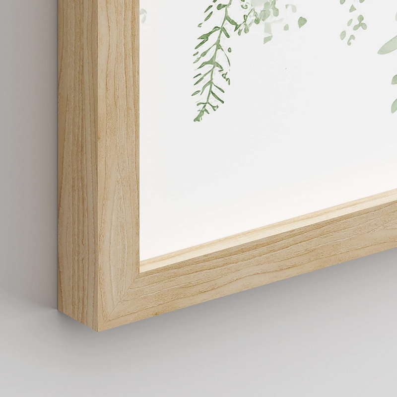 «Minimal Botanical» IDÉE4WALL, art mural variété de feuille de forêt vert pastel encadré, ensemble de 4 impressions de nature sauvage, décoration murale botanique floral pour le salon, impression encadrée de chambre à coucher, 4 pièces