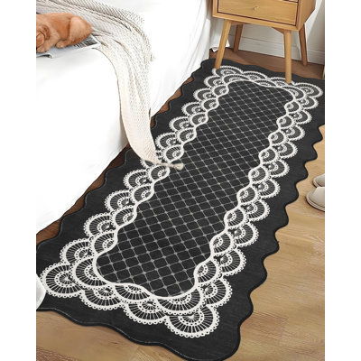Tapis modernes à bordure festonnée lavables à la machine, tapis décoratif contemporain antidérapant, tapis intérieur doux à poils courts et sans perte pour le salon, la chambre à coucher et la cuisine