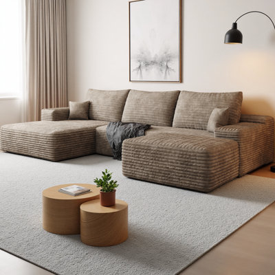 Boneless 107" U-Shaped Cloud Sectional Sofa with Ottoman and Left Chaise, Plush Corduroy Fabric Deep Seat Corner Couch, Modern 4-Seat Sofa for Living Room, No Assembly Required