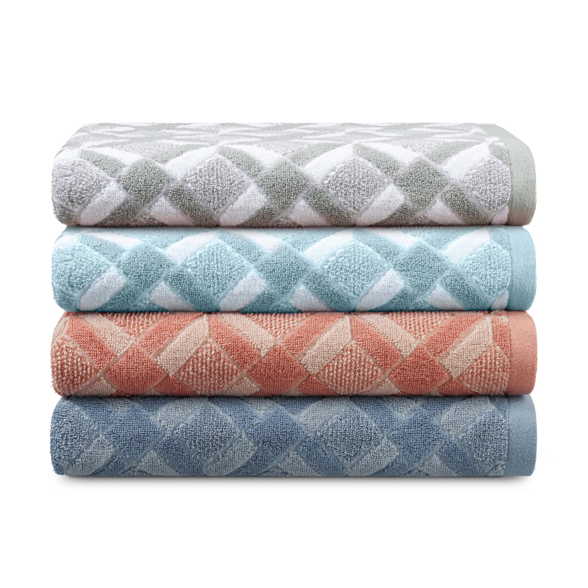Joss & Main Sculpted Stripe Light Blue Bath Towel, Geo Blue