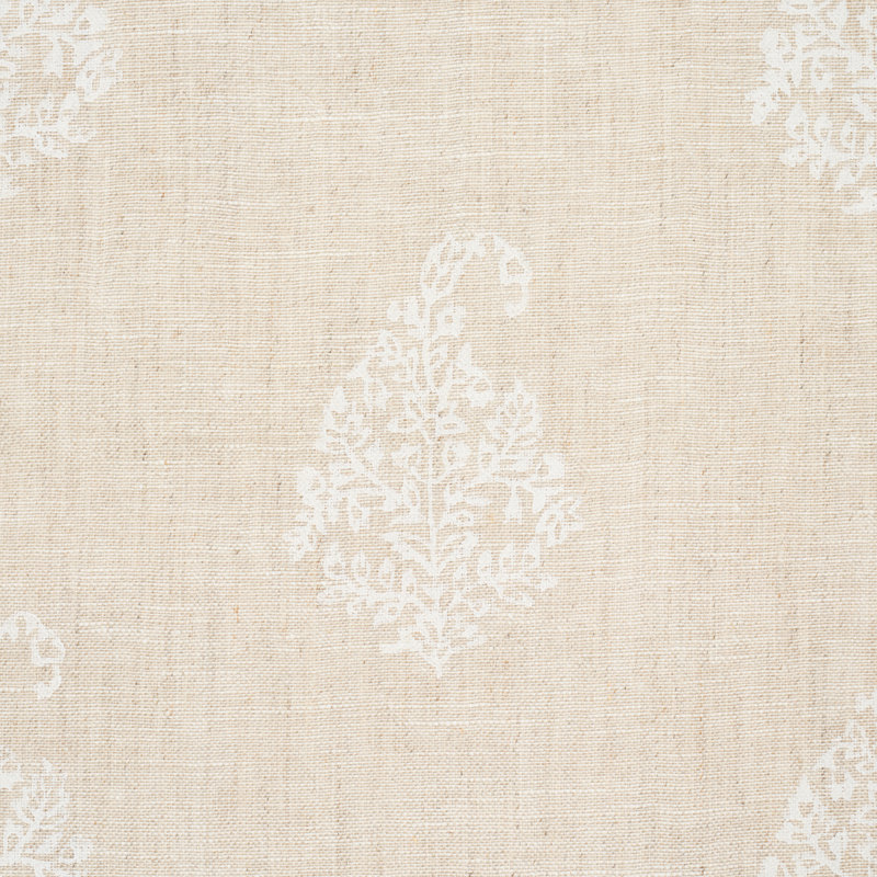 Kerala Paisley Fabric, White on Neutral