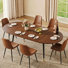 7-Piece Mid-Century Modern Extendable Round-to-Oval Dining Set with Upholstered Chairs