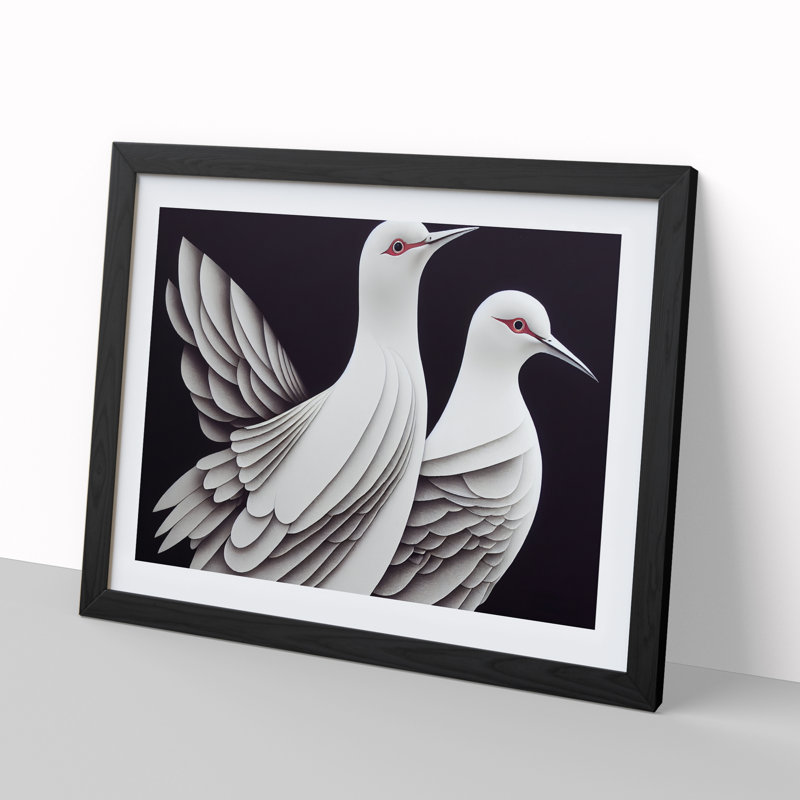 Select Dove Birds Abstract - Single Picture Frame Painting, Black , 46cm H x 64cm W x 2cm D