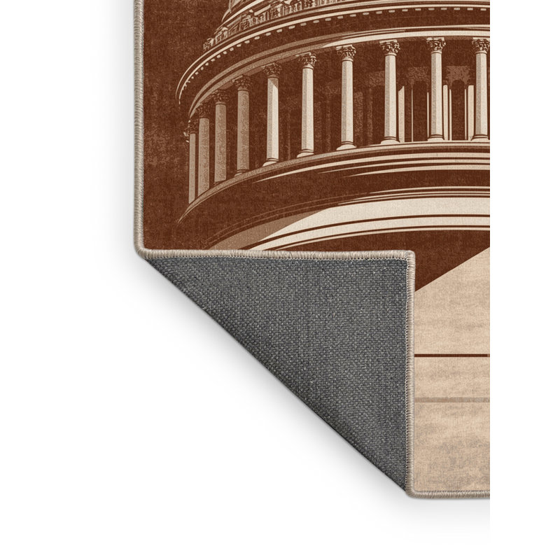Soft Plush Queanbeyan Us Capitol Modern Area Rug in Beige – Beige Binding, 2x3