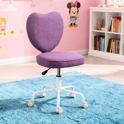Fauteuil de bureau violet en forme de cœur, dossier réglable en hauteur, pivotant à 360°, revêtement en lin et mousse souple, idéal pour la chambre à coucher. Design relaxant. Hauteur réglable, pivotante, recouverte, rembourrée de mousse, parfaite pour étudier.