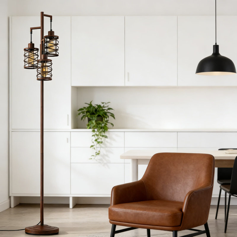 70-Inch Industrial Tree Floor Lamp With Stepless Dimming, 3 Bulb Farmhouse Design For Living Room, Bedroom, Office, And Dining Room