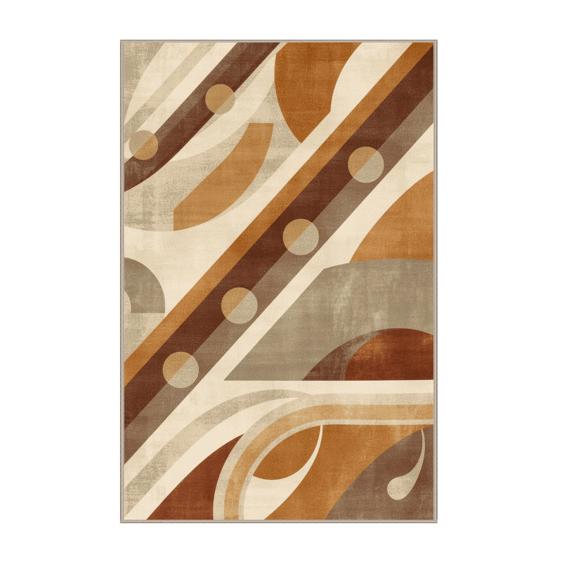 Soft Plush Efimov Skateboard Modern Abstract Area Rug in Brown – Beige Binding, 7x10