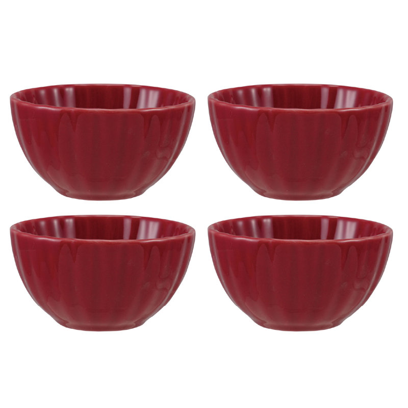 Ribbed Red Stoneware Bowl with Reactive Glaze