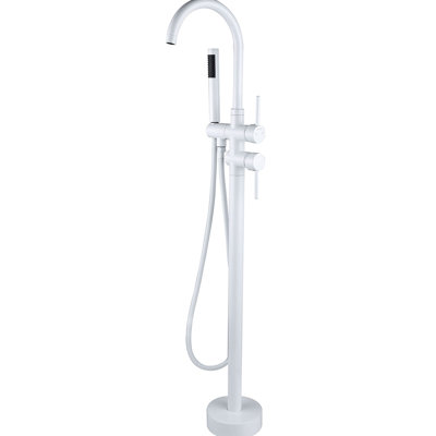 Robinet de baignoire autoportant avec douche à main - métal blanc. 46,78 po de profondeur, 6,6 po de largeur. Robuste. Jet complet pour une salle de bain mémorable. Rehausse l'attrait de la salle de bain en métal. 46,78 po 6,6 po