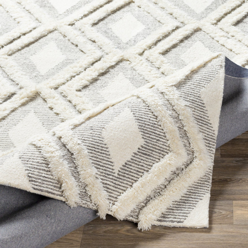 Omaha Geometric Handmade Tufted Wool Cream Area Rug, Rectangle 3' x 5'