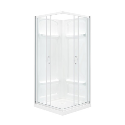 Ensemble de douche de coin carré en chrome Breeze L 36 po x l 36 po x H 72,83 po, porte coulissante transparente, parois et poêle en acrylique