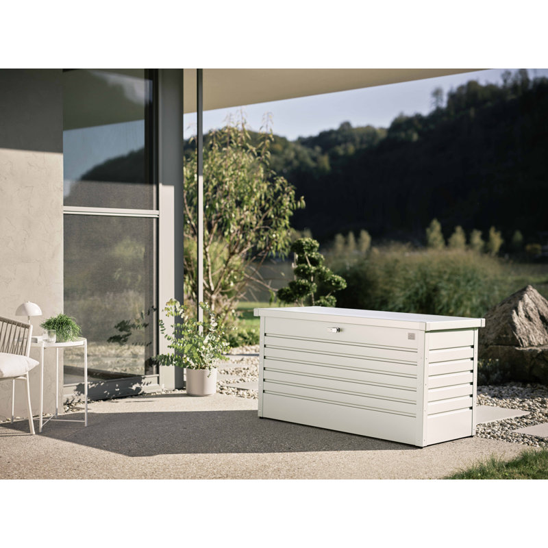 Biohort LeisureTime 120 52.75" L x 24.4" W x 27.9" H  Water Resistant Metal Galvanized Steel Deck Box with Lock and Soft Close Hydraulic Lift White