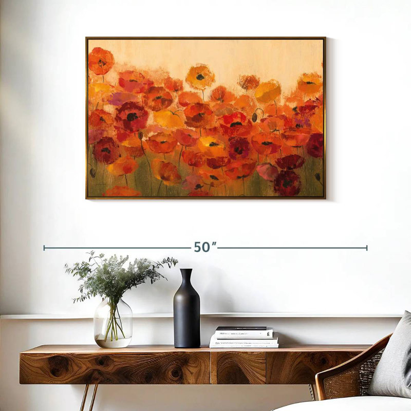 Coquelicots vibrants d'été, Cadre flottant doré, 37 po x 25 po