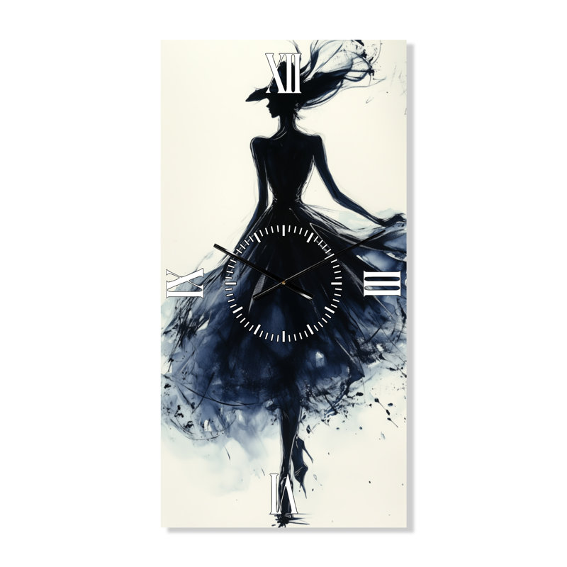 Horloge murale moderne grand format en métal, style portrait II noir et beige chic, H 40 po x l 20 po - Rectangle