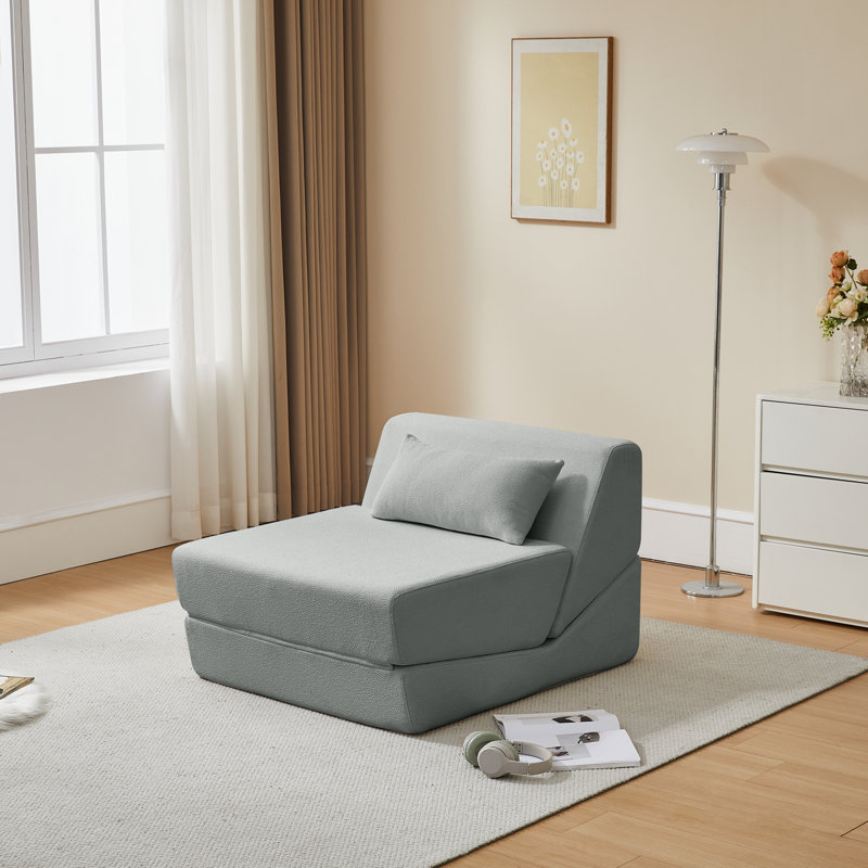 Boneless 31.5''W Alpaca Armless Folding Sleeper Sofa Convertible Sofa Bed With 1 Lumber Cushion, Gray