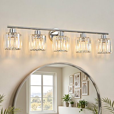 5-light Chrome Crystal Vanity Light Modern Design Damp Rated For Glam Bathroom & Bedroom Mirror