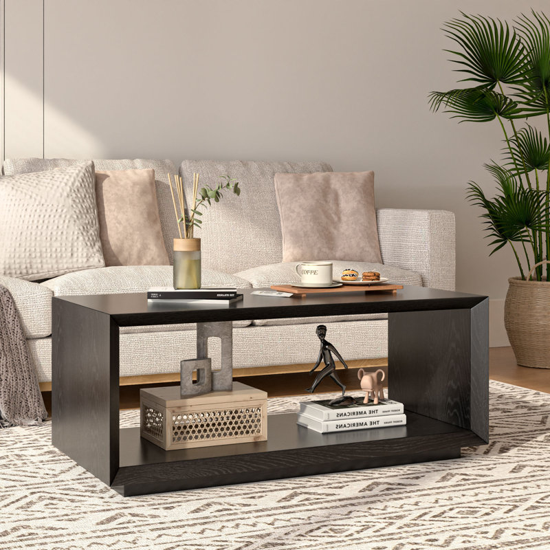 Table basse rectangulaire avec rangement pour le salon, petits espaces, Noir, noir, noir, noir
