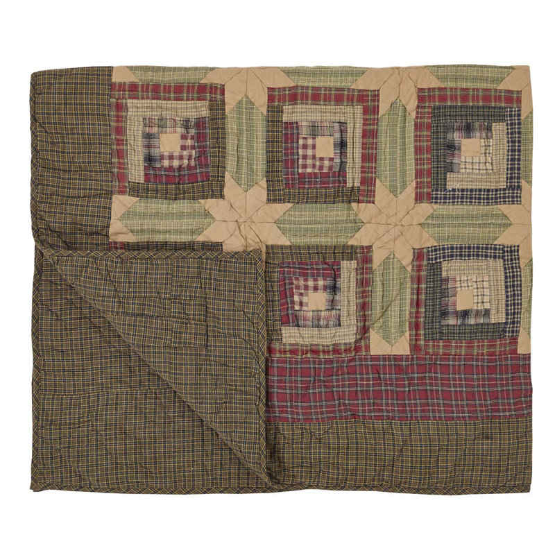 Moss Green and Deep Red Cotton Quilted Throw Blanket