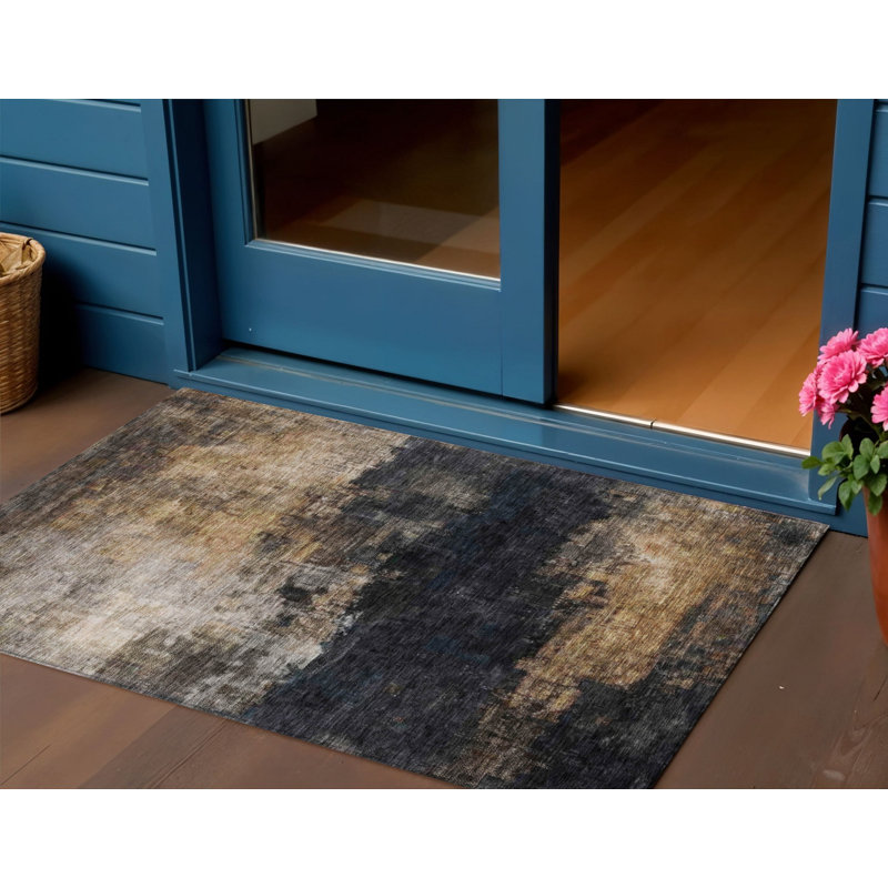 Tapis d'extérieur lavable gris anthracite et beige abstrait 3 pi x 5 pi