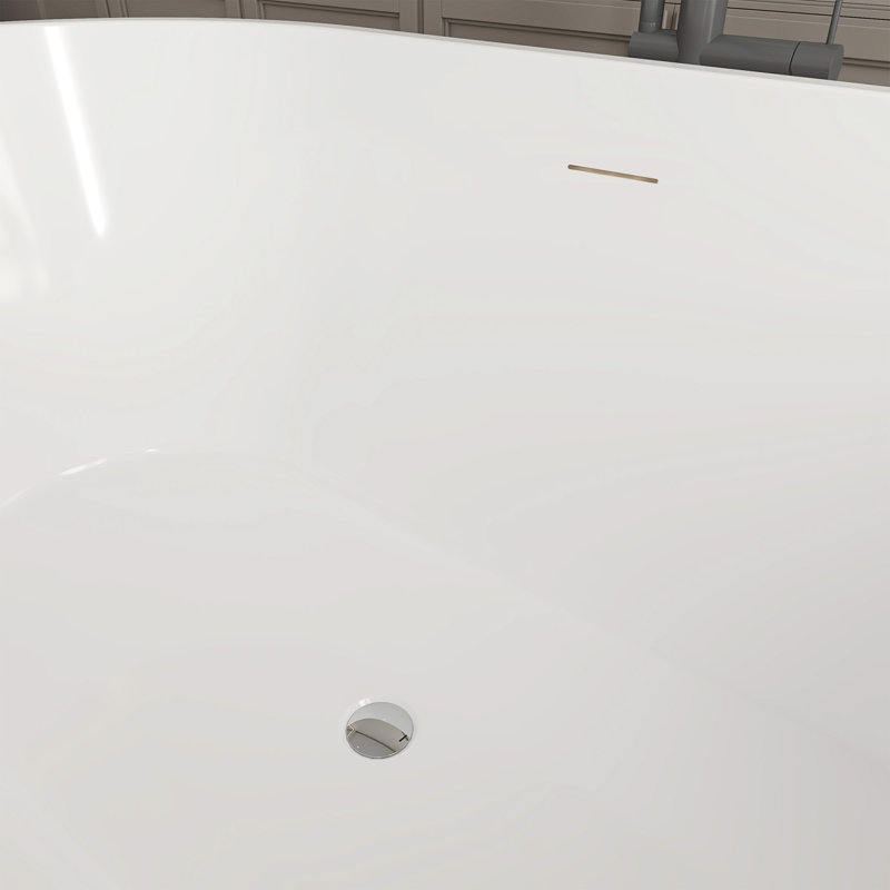 54'' x 29'' Freestanding Soaking Acrylic Bathtub, White/Integrated Overflow