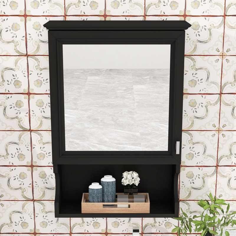 Armoire à pharmacie murale élégante avec miroir, charnières à fermeture douce et tablette réglable, Noir