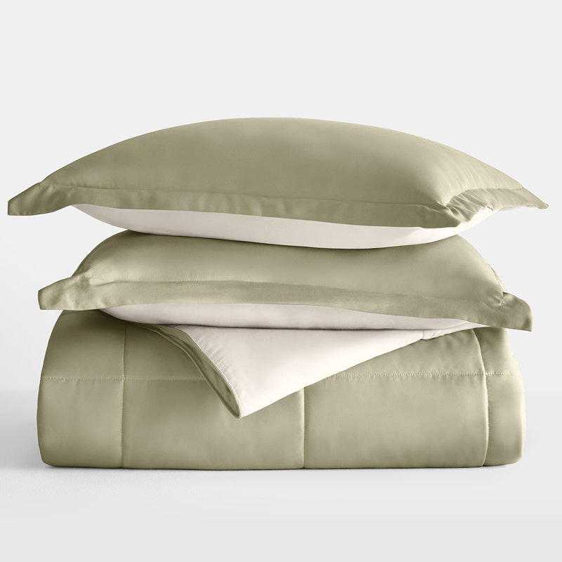 Sage and Ivory Microfiber Full/Queen Reversible Comforter Set