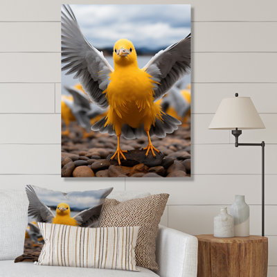 Tiffanie " Gray And Yellow Dancing Seagulls "