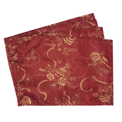 Christmas Design Jacquard Holiday Placemats 14" W X 20" L, Set Of 4