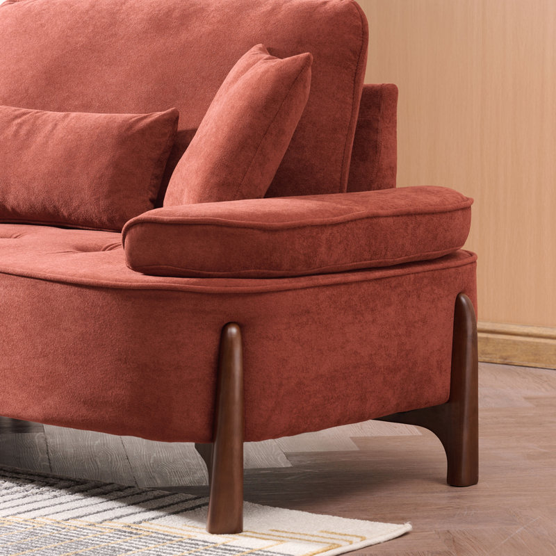 103.4" Three Seater Upholstered Sofa, Brick Red, 34" H x 103.4" W x 33.5" D