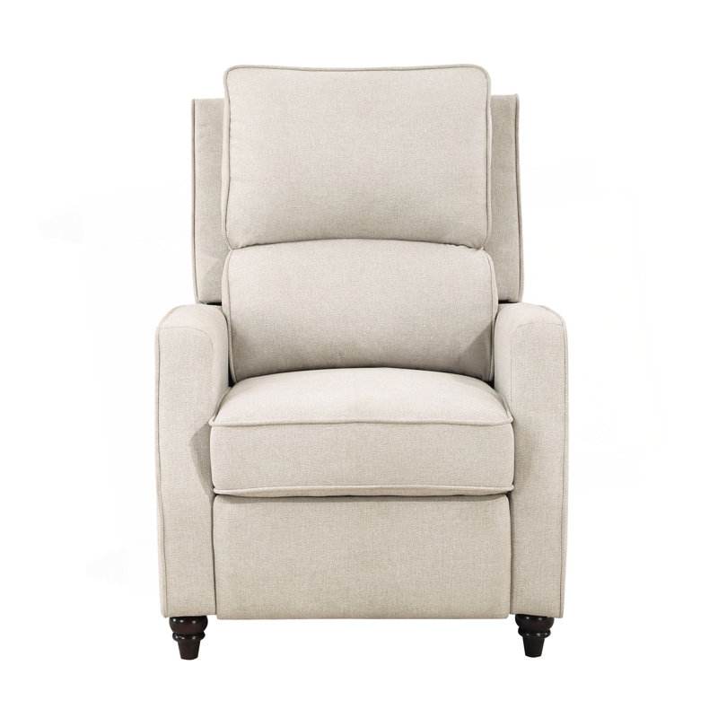 Fabric Upholstered Push Back Reclining Chair Comfort Solid Wood Transitional Style Furniture 1Pc, Beige