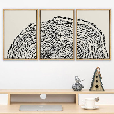 Duotone Black Wood Tree Ring Stump Neutral Decor Wall Art Framed On Canvas 3 Pieces Painting Print