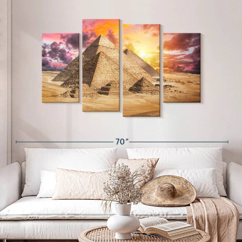 Pyramides d'Adella Gizeh, ciel coucher de soleil, H 32 po x l 52 po