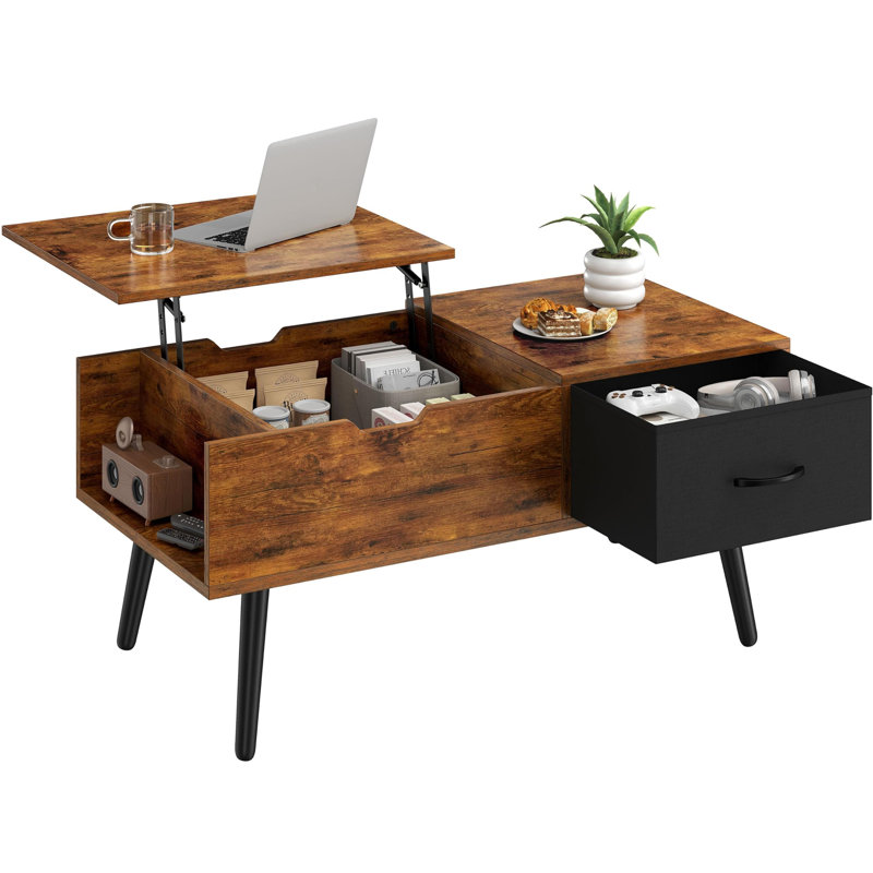 Table basse à plateau relevable pour salon, Rustic Brown