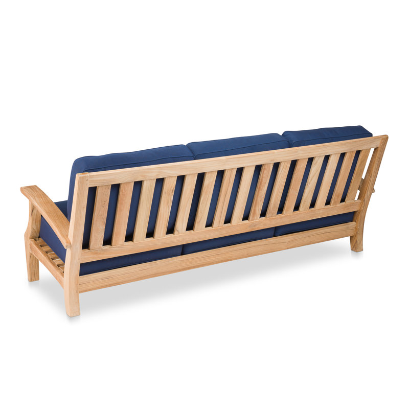 83'' Wide Reversible Teak Patio Sofa with Cushions, Dark Blue