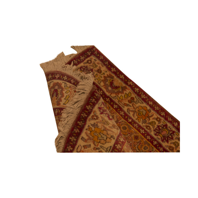 Tapis rouge / beige / orange / vert noué à la main de haute qualité