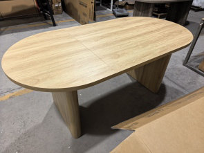 Oval Dining Table for 4 People, Modern Farmhouse Wooden Kitchen Table with Double Pedestal Base, for Living Room, Dining Room, Reception Room