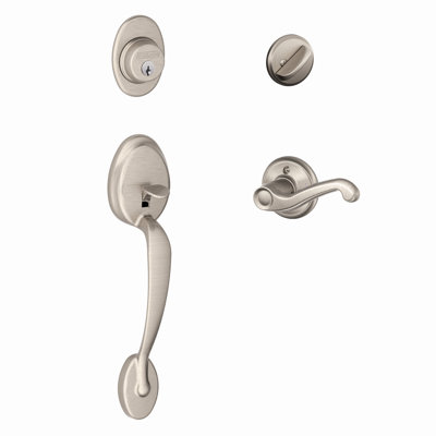 Plymouth Handleset with Deadbolt and Flair Door Lever and Rosette